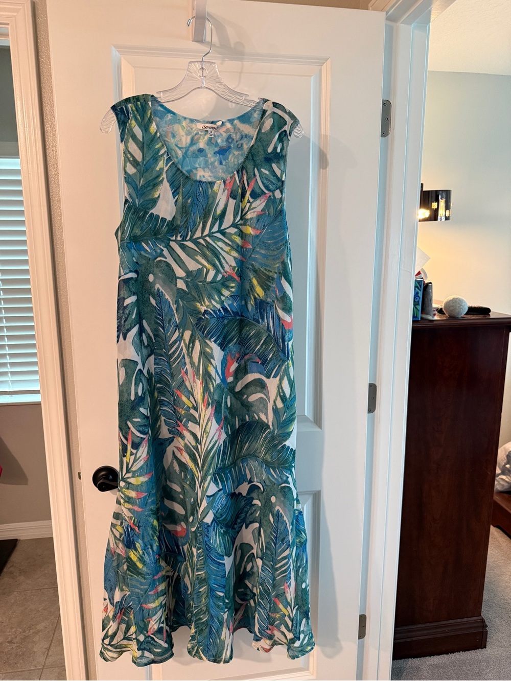Serengeti Teal Tropical Leaf Maxi Dress with Multicolor Accents
